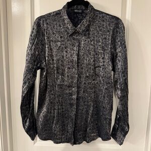 Silver‎ & Black Floral Shiny Whimsigoth Button Up Shirt